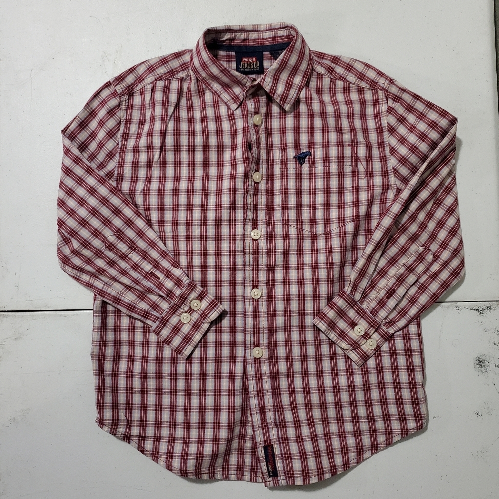 Wrangler Kids Red and White Plaid Button Down Shirt
